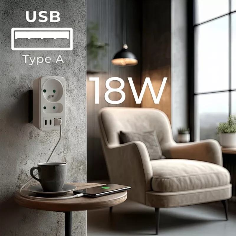 Πολύπριζο MACLEAN MCE249 F/W – 2x πρίζες ρεύματος (16A + 6A) και 4x USB (2x A, 2x C PD 20W)