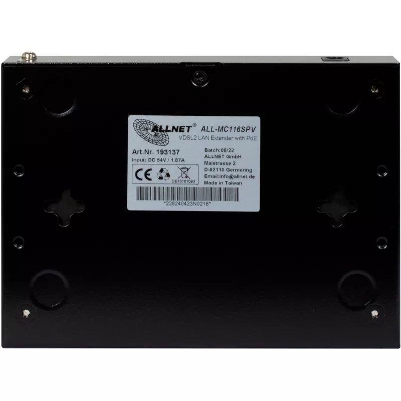 ALLNET ALL-MC116SPV-VDSL2 μόντεμ γέφυρας VDSL2 με vectoring από σημείο σε σημείο, 2x θύρες PoE IEEE 802.3at, μη διαχειριζόμενο, μαύρο