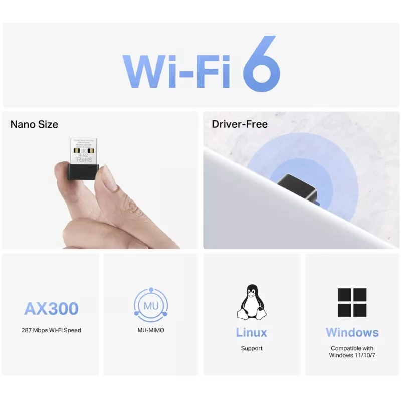 Mercusys MA14N AX3000 Nano προσαρμογέας Wi-Fi USB, έως 287 Mbps