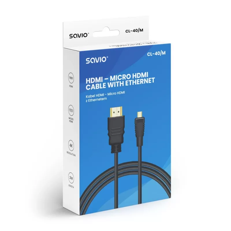 Καλώδιο Savio CL-40/M HDMI (M) - micro HDMI (M) με Ethernet, 2m, μαύρο