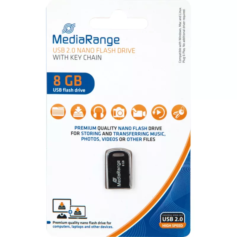 MediaRange Nano - USB flash drive - 8 GB - USB2.0 - μαύρο (MR920)