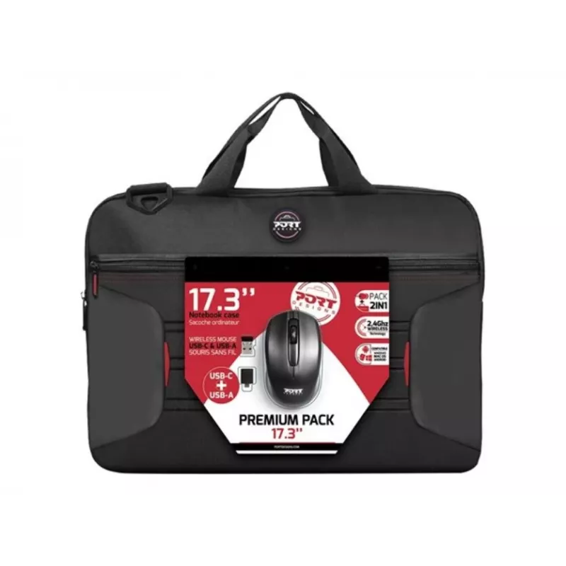 Port Designs PREMIUM PACK 17.3 501874 τσάντα ώμου για laptop 43,9 cm (17,3 ίντσες) με ασύρματο ποντίκι, πολυεστέρας, μαύρη