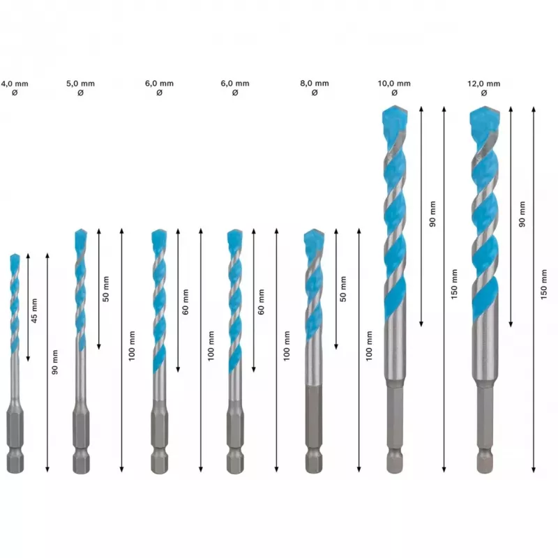 Σετ τρυπανιών Bosch Expert HEX-9, 7 τεμ., Μεγέθη 4–12 mm, Στέλεχος HEX-9
