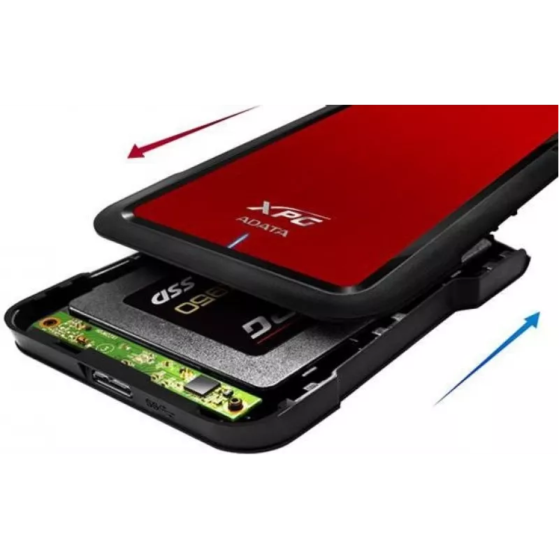 Θήκη HDD/SSD ADATA EX500 μαύρη, κόκκινη 2,5 ίντσες