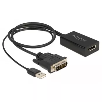 Delock - καλώδιο προσαρμογέα - DVI-D, USB (μόνο τροφοδοσία) (Α) σε DisplayPort (Θ) - DisplayPort 1,2 - 50 cm - υποστήριξη 4K 30 Hz - μαύρο (63189)