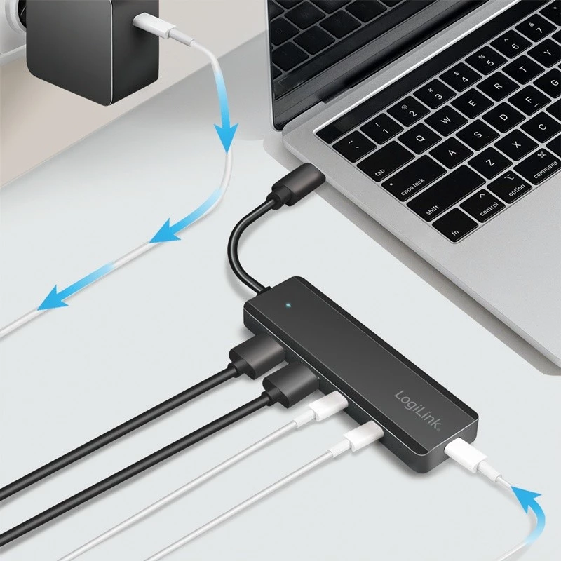Hub USB-C, 4 θύρες 2x USB-A, 2x USB-C, Μαύρο