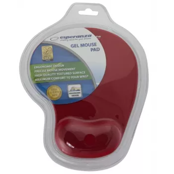 Mouse pad ESPERANZA EA137R — κόκκινη επιφάνεια gel, αντιολισθητική βάση, ενσωματωμένο στήριγμα καρπού
