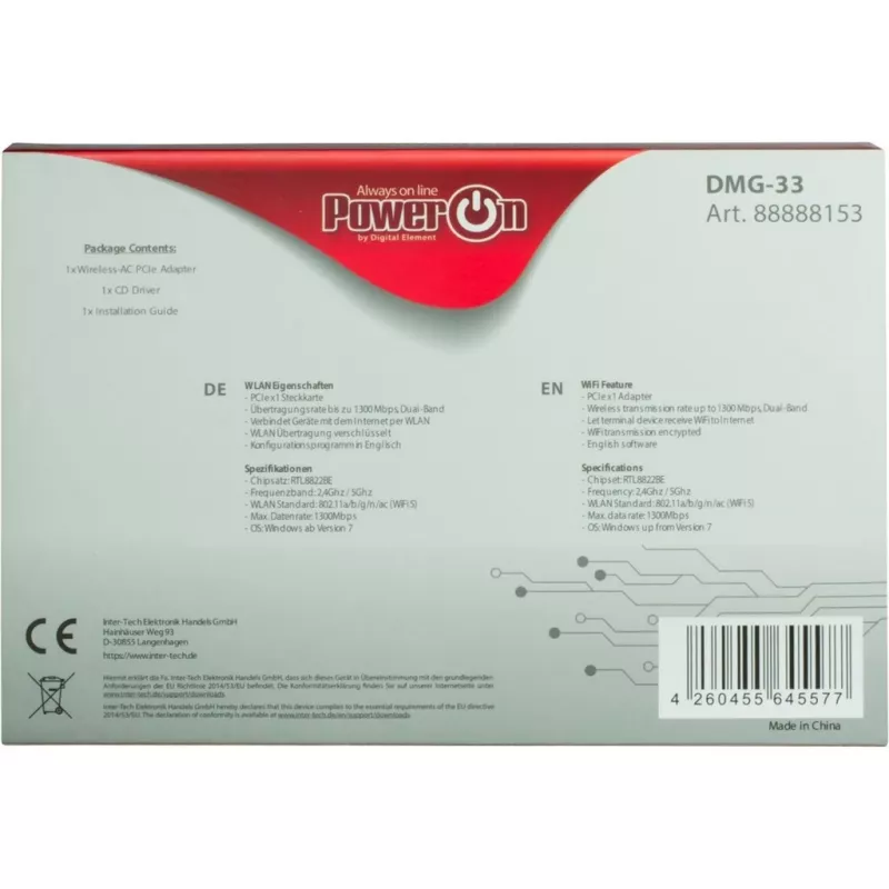 Εσωτερική κάρτα WLAN Inter-Tech DMG-33 1300 Mbit/s