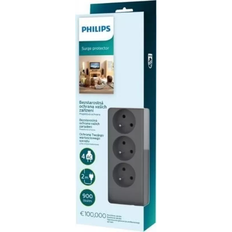 Philips SPN3140A/60 πολύπριζο με προστασία υπέρτασης, 4 πρίζες, 2 m