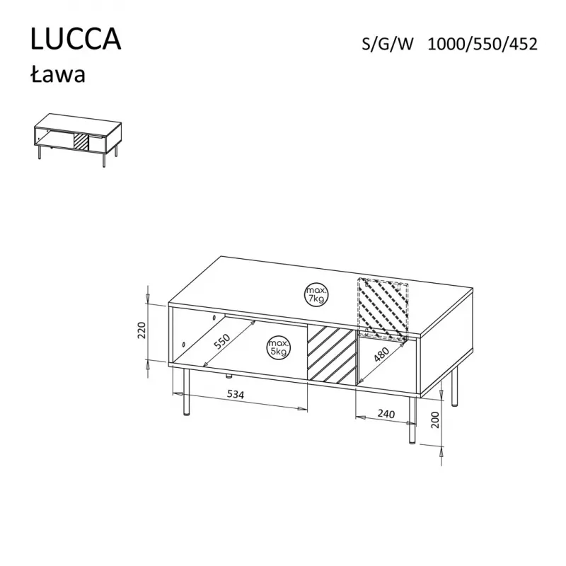 Τραπέζι σαλονιού Cama Meble LUCCA 100 x 55 x 46 cm, ορθογώνιο λευκό