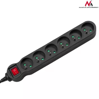 Πολύπριζο MACLEAN MCE225 — καλώδιο 1.5 m, 6 πρίζες AC Type F, εσωτερικού χώρου, μαύρο
