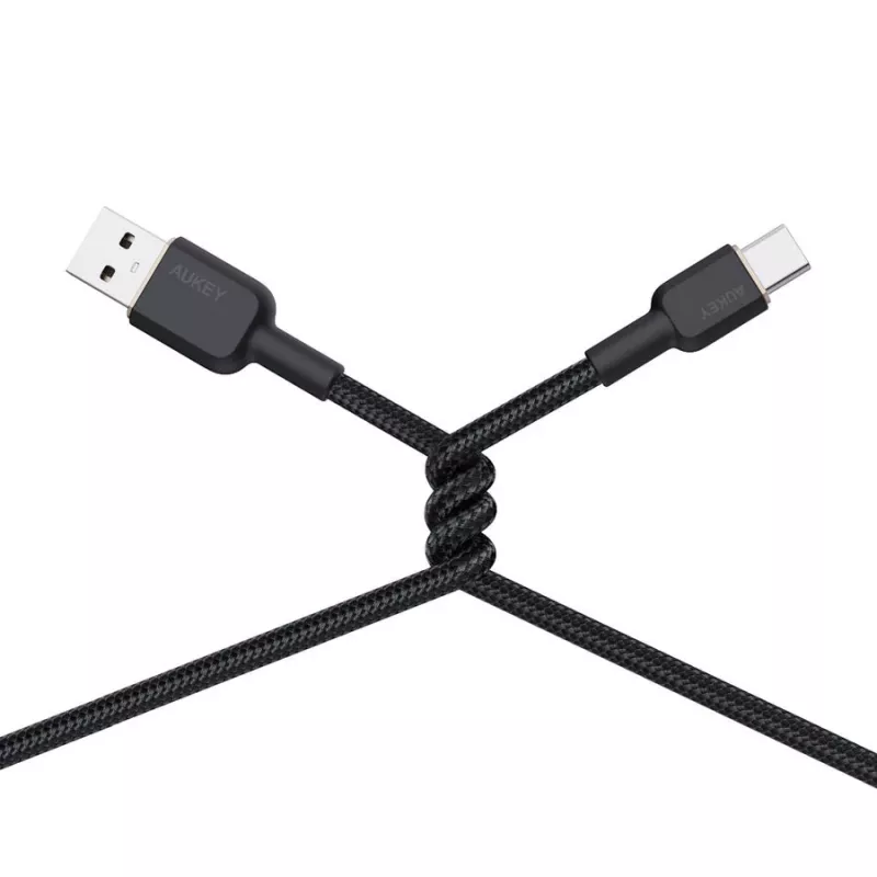 Καλώδιο USB-A σε USB-C Aukey CB-NAC1, 1 m, πλεκτό νάιλον, USB PD 60 W, USB 2.0