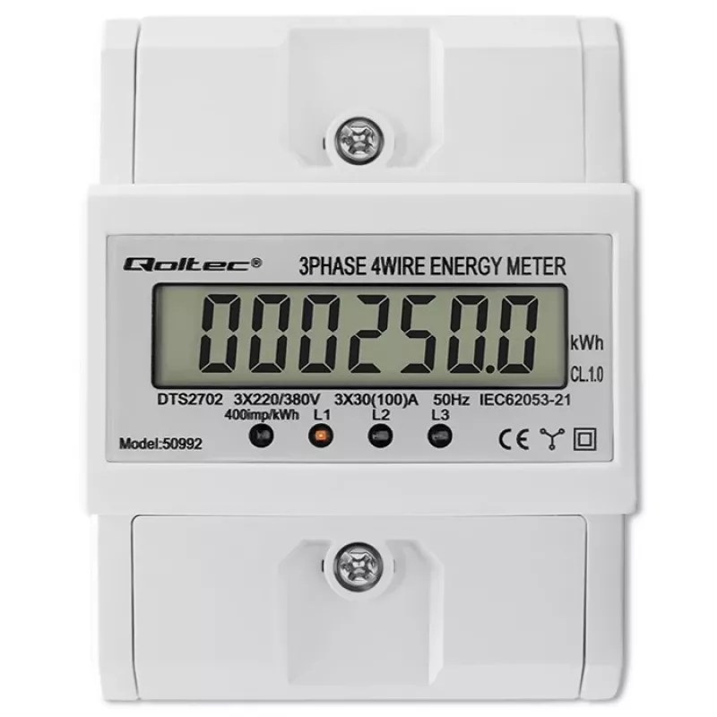 Τριφασικός ηλεκτρονικός μετρητής QOLTEC 50992 400V 100A