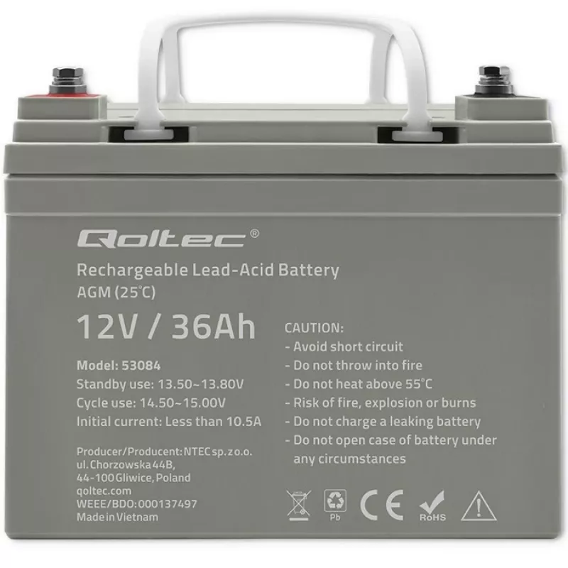 Σφραγισμένη μπαταρία AGM-USV QOLTEC 53084 12V 36Ah LongLife