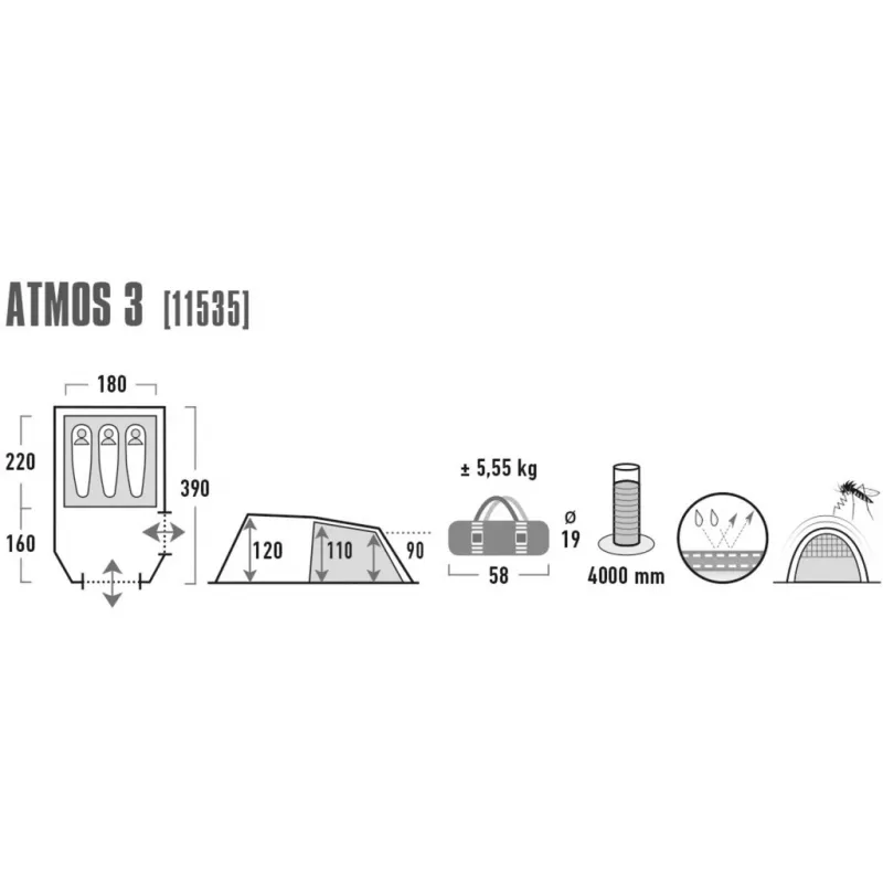 High Peak Atmos 3 τροχόσπιτο θόλου 3 ατόμων μαύρο, πράσινο 11535