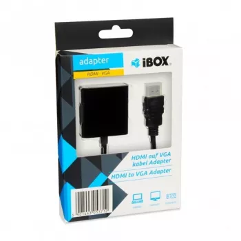 Αντάπτορας καλωδίου βίντεο IBOX HDMI Type-A αρσενικό σε VGA D-Sub θηλυκό, 1080p, μαύρο, 105×25×20 mm