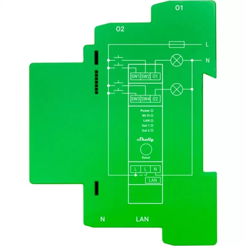 Shelly Pro Dimmer 2PM Χωνευτός Μπλε, Πράσινο, Γκρι