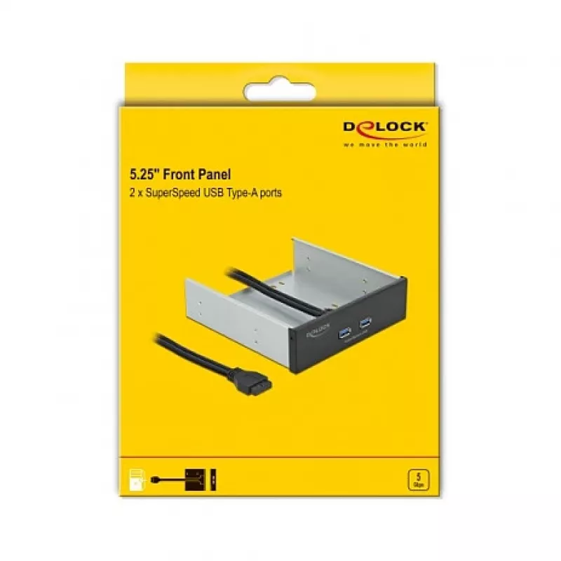 Μπροστινό πάνελ DeLOCK 5,25 ιντσών 2 x USB 5 Gbit/s Υποδοχές Type-A