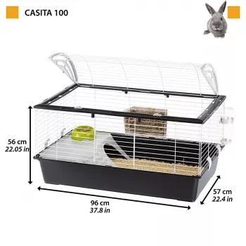 Κλουβί FERPLAST Casita 100 για κουνέλια και ινδικά χοιρίδια, μέταλλο/πλαστικό, 960×570×560 mm, ταυ/λευκό
