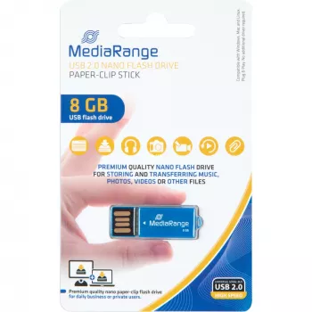 USB Nano 8 GB, USB stick μπλε, USB-A 2.0, με λειτουργία συνδετήρα