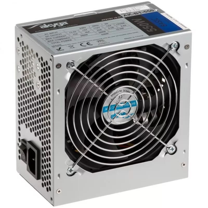 Akyga Basic AK-B1-550 ATX Τροφοδοτικό 550 W, ανεμιστήρας 120 mm, παθητικό PFC, Γκρι