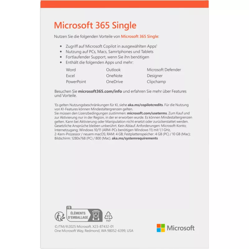 Microsoft 365 Personal [DE] 1J συνδρομή. Χωρίς μέσα FY25H2 μόνο για Windows >10 / MacOS