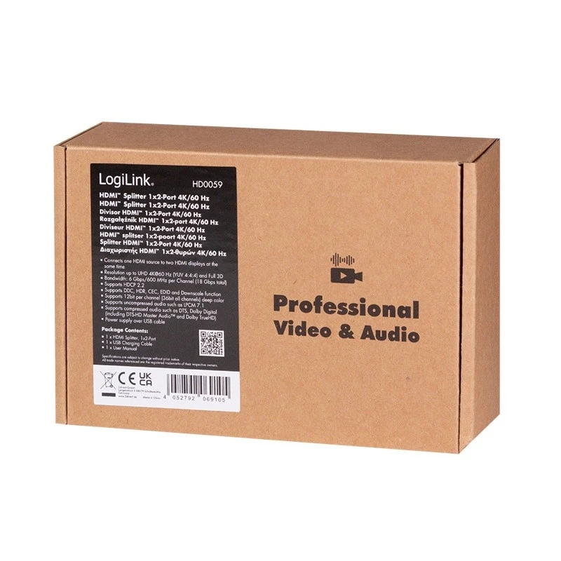 Διαχωριστής HDMI 1x2, 4k/60Hz