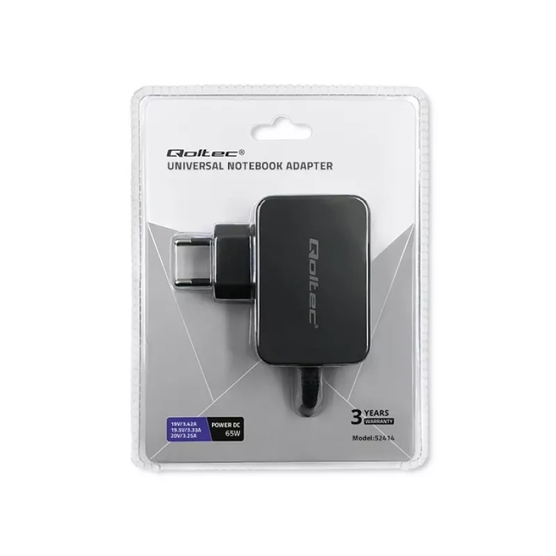 Καθολικό τροφοδοτικό QOLTEC 52414 65W με 10 εναλλασσόμενα βύσματα