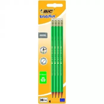 Μολύβια BIC EVOLUTION Original με γόμα, HB, συσκευασία 4 τεμ. 049012
