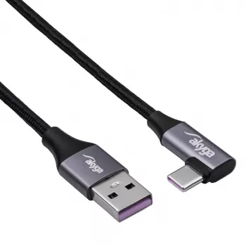 Akyga AK-USB-58 γωνιακό καλώδιο USB-C σε USB-A, 30 cm, 60 W, πλεκτό, μαύρο