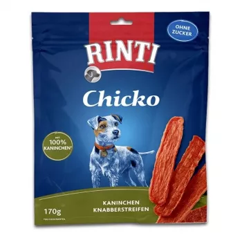 Λιχουδιές για σκύλους RINTI Chicko κουνέλι 170 g — υποαλλεργικές λιχουδιές εκπαίδευσης με γεύση κουνελιού, πρωτεΐνη 53%, λιπαρά 8%