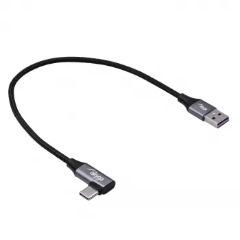 Akyga AK-USB-58 γωνιακό καλώδιο USB-C σε USB-A, 30 cm, 60 W, πλεκτό, μαύρο