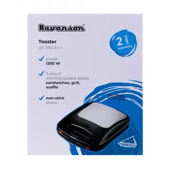 Τοστιέρα 3 σε 1 Ravanson OP-7050, 1200 W, μαύρο/ασημί