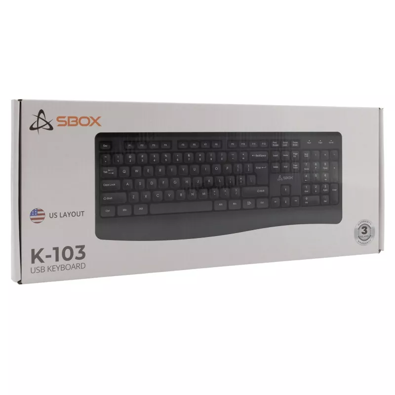 Ενσύρματο πληκτρολόγιο USB SBOX K-103 US μαύρο — US layout, θύρα USB