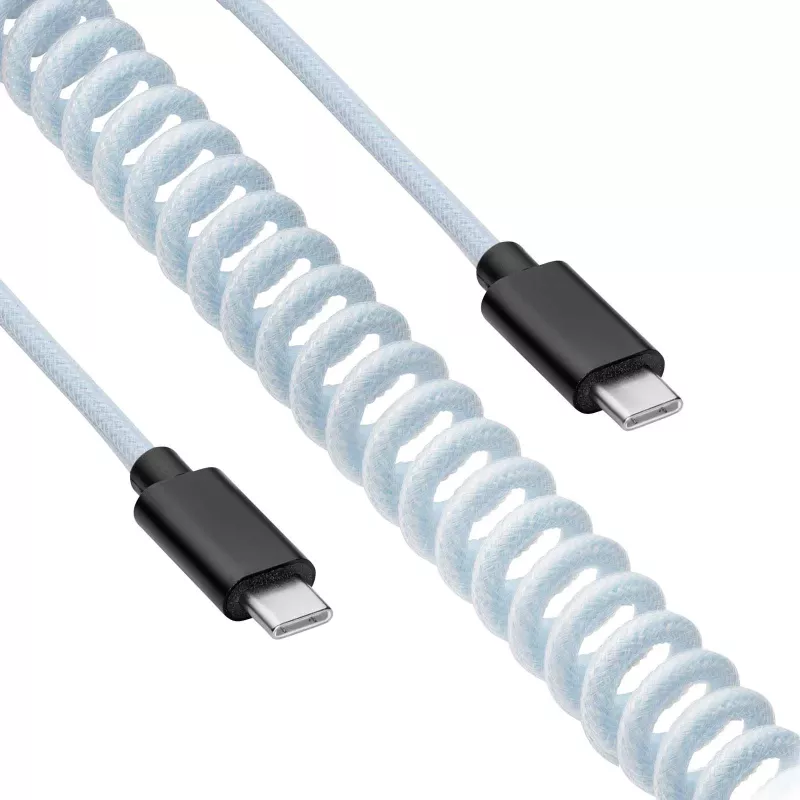 Akyga AK-USB-49 σπιράλ καλώδιο Aviator USB-C σε USB-C με βύσμα GX16, USB 2.0, 3 m, λευκό