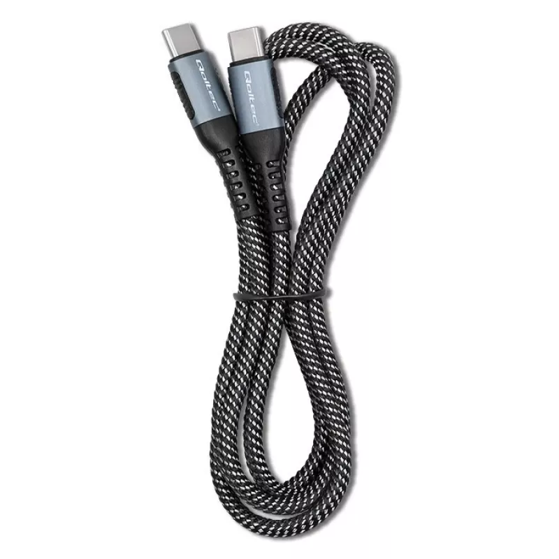 Qoltec 52358 καλώδιο USB-C σε USB-C, USB 2.0, 480 Mbps, 100 W PD, QC 3.0, πλεκτό νάιλον, 1,5 m, μαύρο