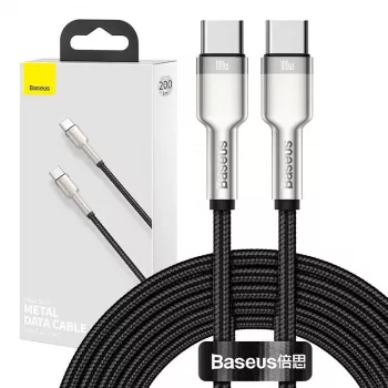 Καλώδιο USB‑C σε USB‑C Baseus Cafule Metal – 2 m, ισχύς φόρτισης 100W, USB 2.0 (480 Mbit/s), επαφές με επιψευδαργύρωση, μαύρο