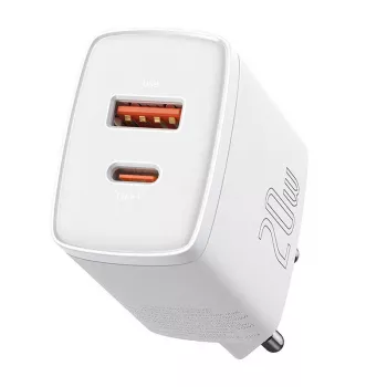 Φορτιστής τοίχου Baseus Compact 1x USB-A + 1x USB-C 3A, συμπαγής ταξιδιωτικός αντάπτορας