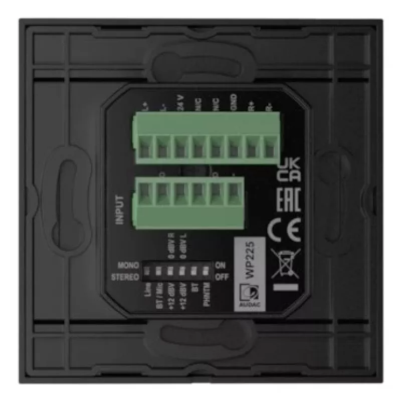 AUDAC WP225/B Πάνελ τοίχου, XLR-μικρόφωνο + υποδοχή 3,5-mm jack, Bluetooth, μαύρο