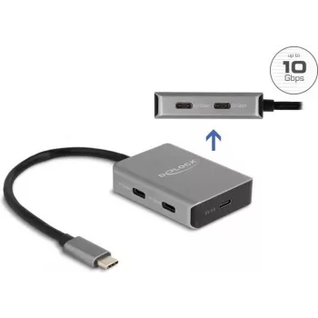 USB Type-C Hub DeLOCK 64249 10000 Mbit/s μαύρο γκρι
