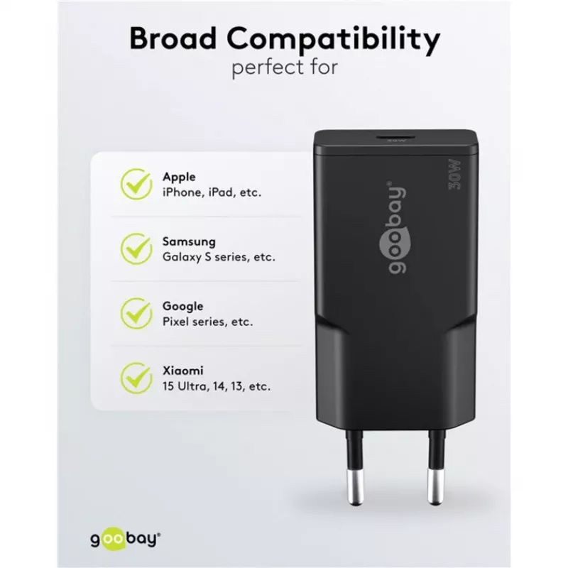 Goobay USB-C™ PD GaN γρήγορος φορτιστής λεπτός (30 W) μαύρο