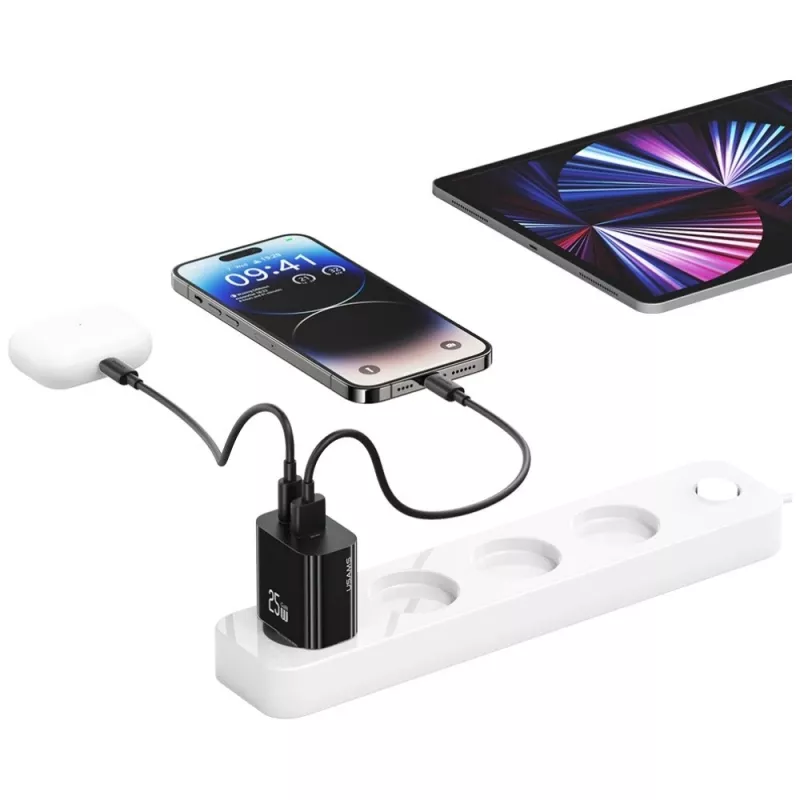 Φορτιστής USB usams USA001629 25W 1×USB-C + 1×USB-A γρήγορη φόρτιση