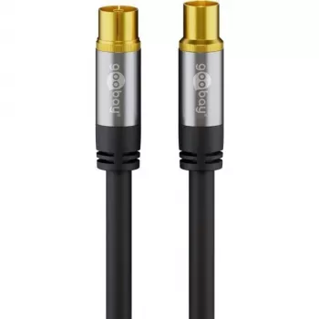 Goobay καλώδιο κεραίας TV (135 dB τύπου), 4πλή θωράκιση, 2 m, μαύρο – επιχρυσωμένο, υποδοχή ομοαξονική > αρσενικό ομοαξονικό (70367)