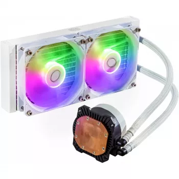 Σετ υδρόψυξης Cooler Master MasterLiquid 240L Core ARGB λευκό — ψυγείο 240 mm, ανεμιστήρας 120 mm, υποστηρίζει LGA1700/AM5/AM4 και παλαιότερες υποδοχές