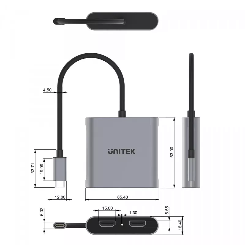 UNITEK ΑΝΤΑΠΤΟΡΑΣ USB-C, 2x HDMI, 4K@60HZ, MST, V1404B (V1404B)