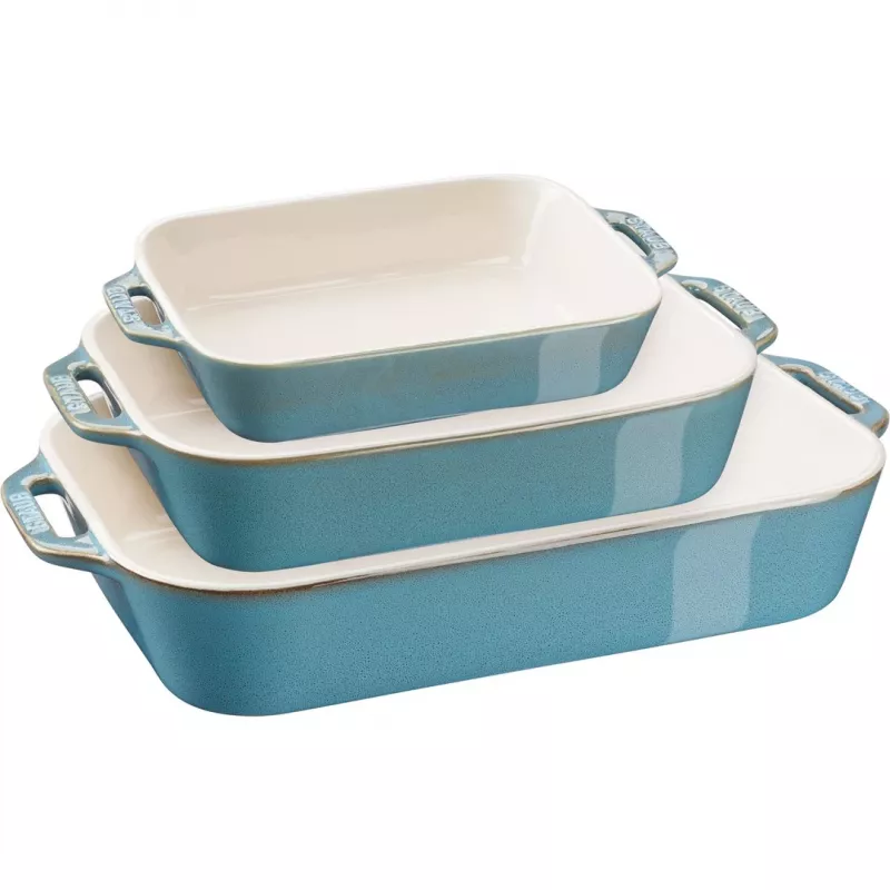 Staub 40508-172-0 Κεραμικό σετ ψησίματος ορθογώνιο, 3 τεμ., Antique Turquoise
