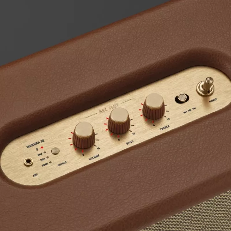 Ασύρματο ηχείο MARSHALL Woburn III Brown — Multiroom, Bluetooth, Wi‑Fi, αναλογικές είσοδοι