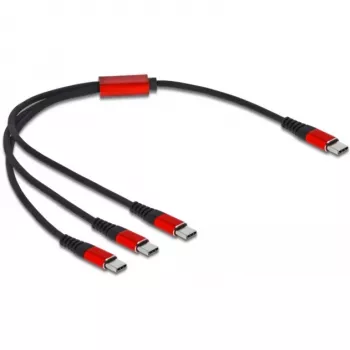 Καλώδιο φόρτισης USB DeLOCK 3-in-1 USB Type-C σε 3 x USB Type-C 30 cm μαύρο/κόκκινο