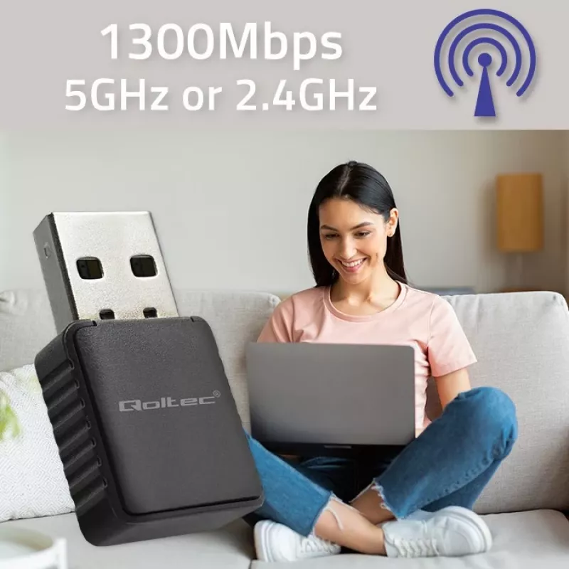 Ασύρματος Adapter USB QOLTEC 56988 Dual Band 1300Mbps USB 3.0