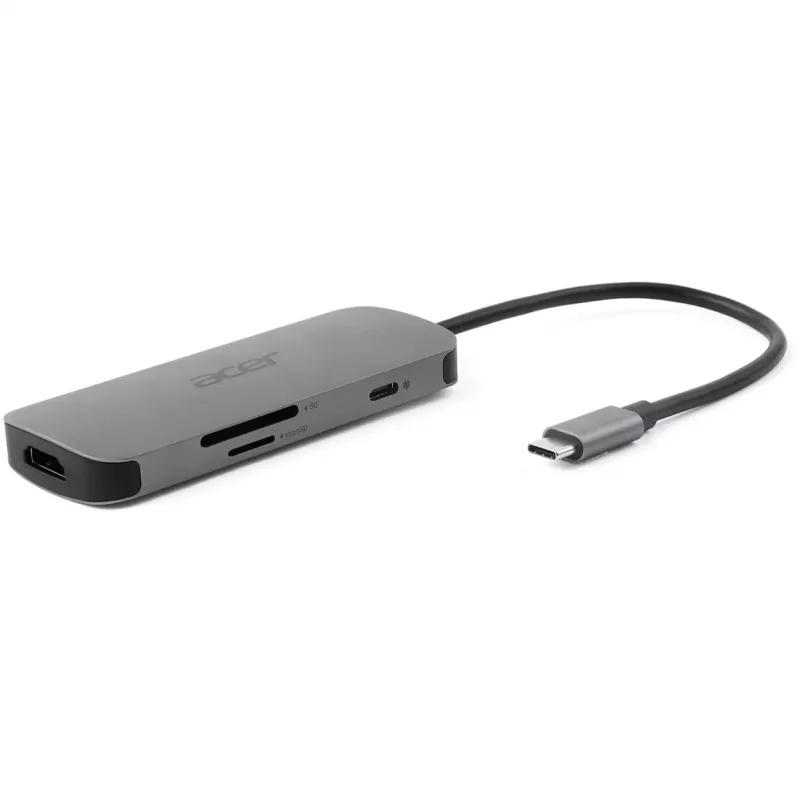 Acer HP.DSCAB.018 dongle USB-C 7 σε 1, 3x USB-A 5 Gb/s, HDMI 4K 60 Hz, SD/microSD, 100 W PD, ασημί
